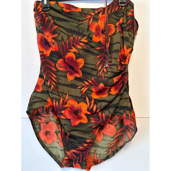 ELISABETH STEWART 1PC Swim Suit Size18-attachable strap-Lined-green w/orange - Picture 1 of 7